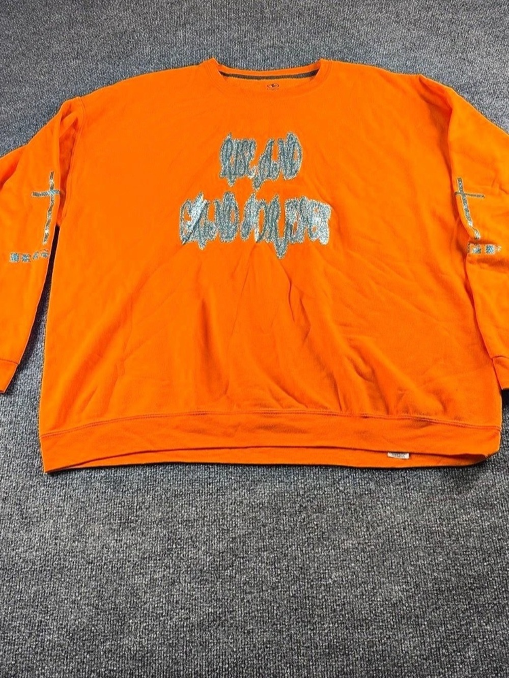 Athletic Works Rise and Grind for Jesus Orange Glitter Crewneck Men 3XL
